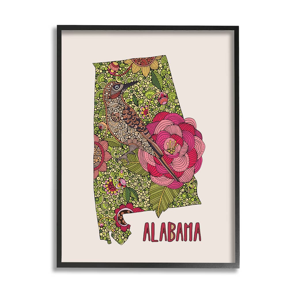 Stupell Intricate Alabama Camellia Flower Bird Detailed Pattern Framed Wall Art, Design by Valentina Harper