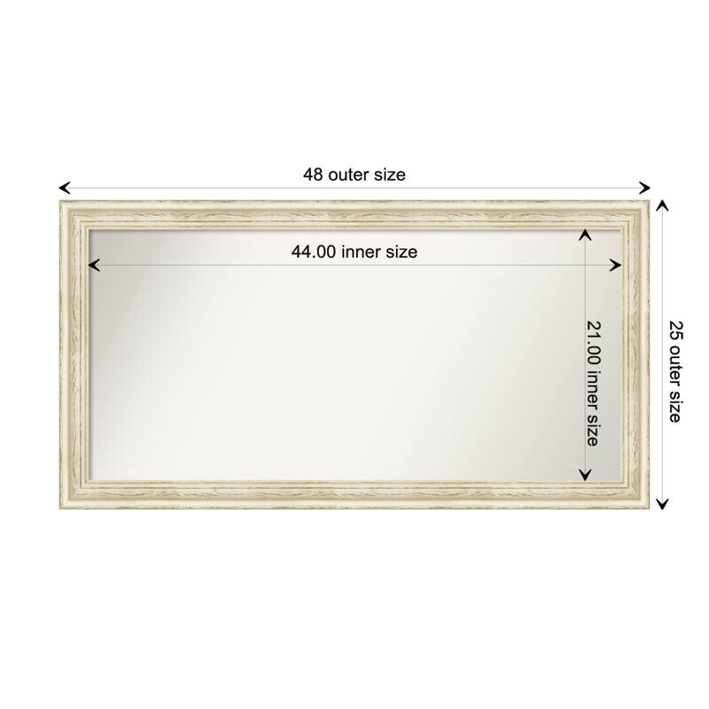 Country White Wash Framed Non-Beveled Custom Wall Mirror, Bathroom Vanity Mirror - Outer Size: 48.5 x 25.5