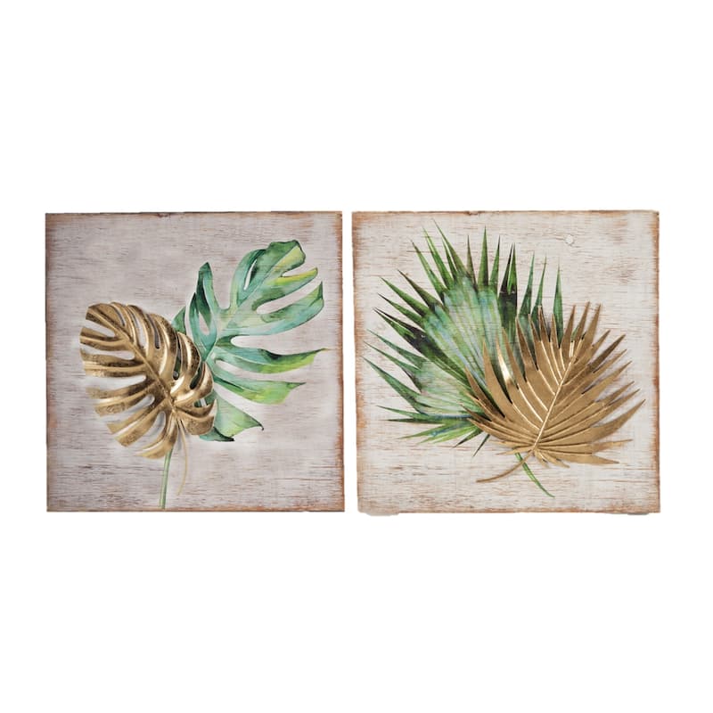Wood and Metal Tropical Leaf Wall Decor (Set of 2)