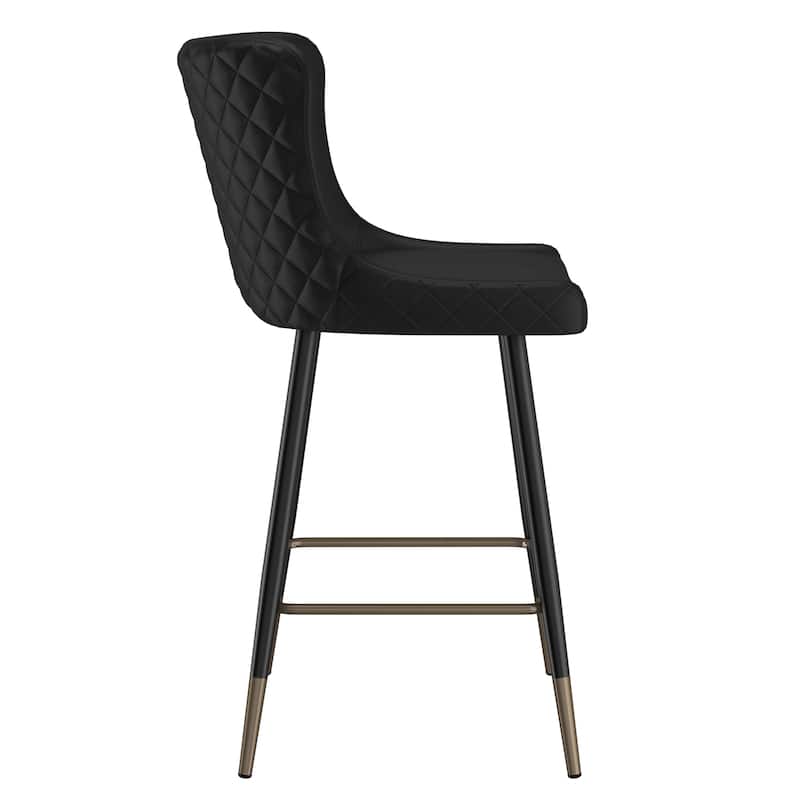 Contemporary Faux Leather and Metal 26" Counter Stool, Set of 2 - N/A