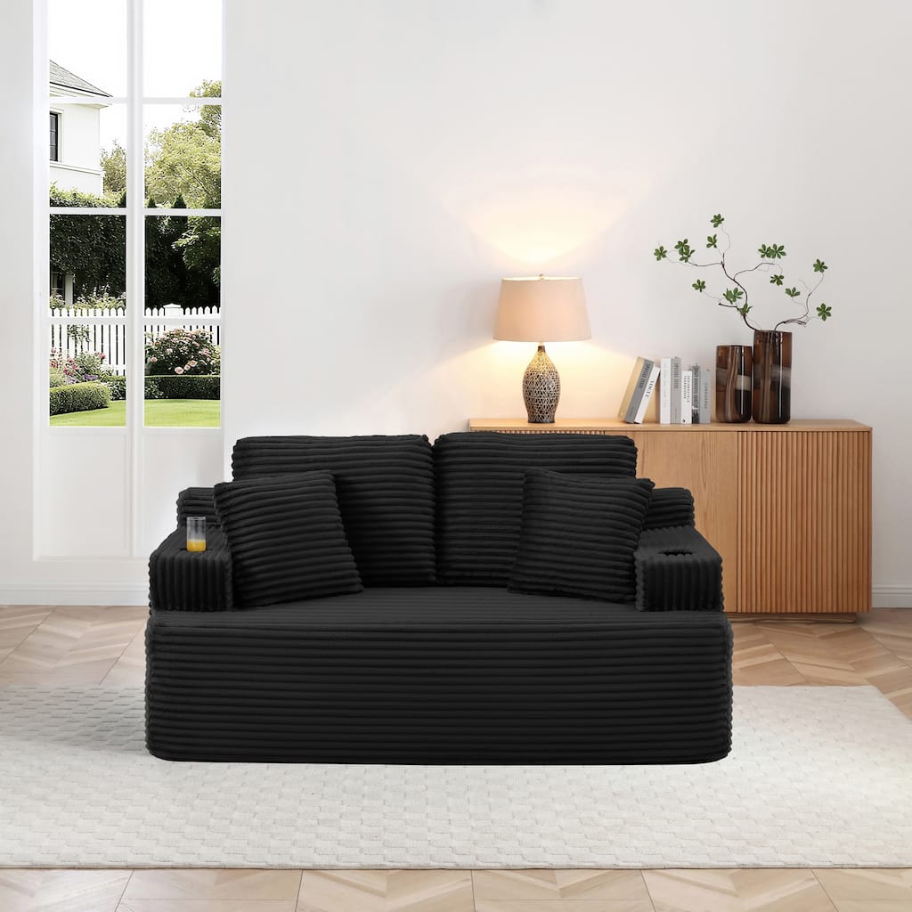66.5'' Boneless Sofa Couch with 2 Pillows, 2 Seater Sofa Couch Upholstered Loveseat with Side Pocket