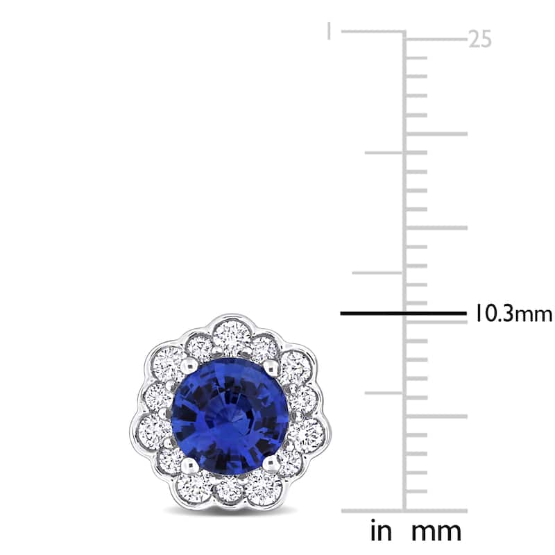 Miadora 2ct TGW Blue Sapphire and 9/16ct TDW Diamond Floral Stud Earrings 14k White Gold