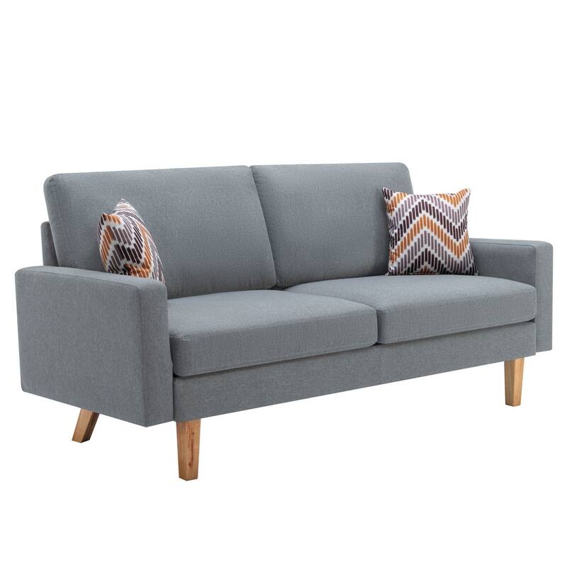 Linen Sofa and Chair Set with 2 Throw Pillows
