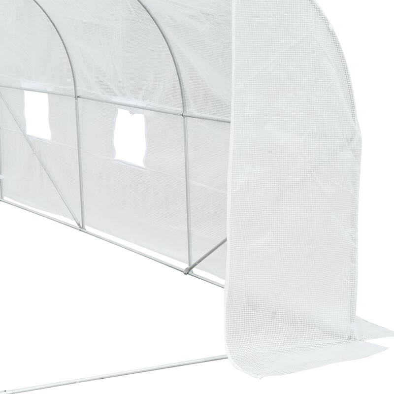 Outsunny 12' x 10' x 7' Outdoor Walk-In Tunnel Greenhouse Hot House with Roll-up Windows, Zippered Door, PE Cover, White