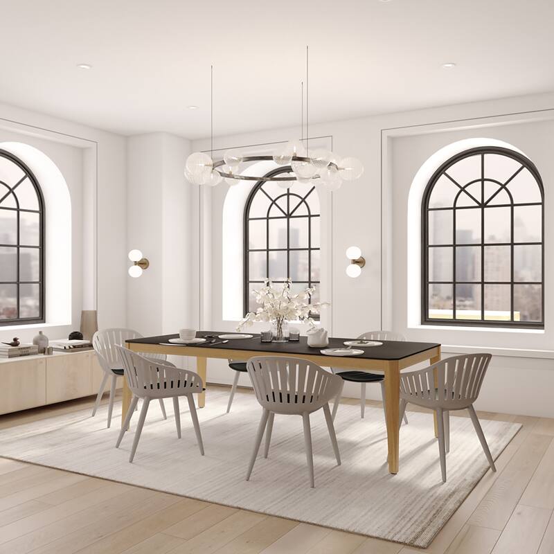 Midtown Concept FSC Certified Wood 7pc Indoor Carolen Dining Set - Black Big Table - Grey Aluminum Armchairs
