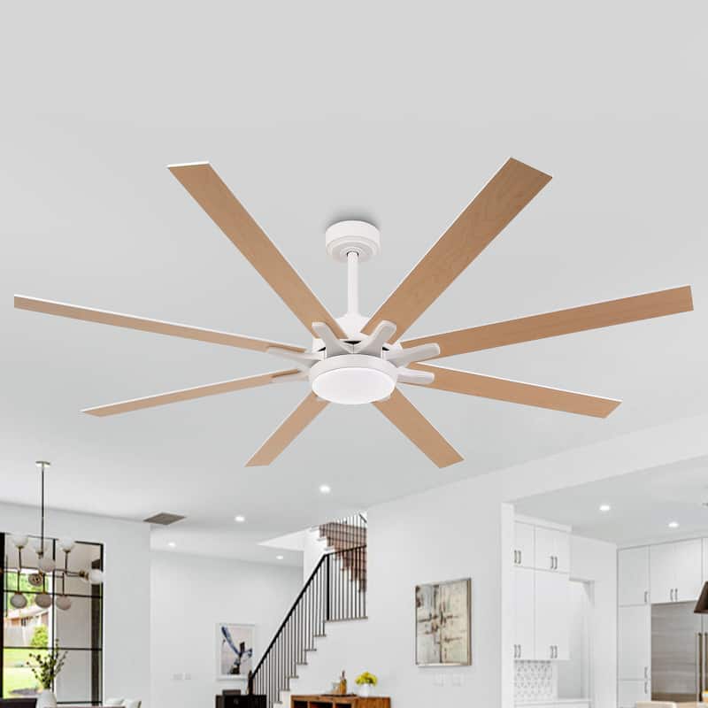 65 in. Integrated LED White Dimmable Ceiling Fan with Light and Remote - 65" D x 65" W x 13.4" H