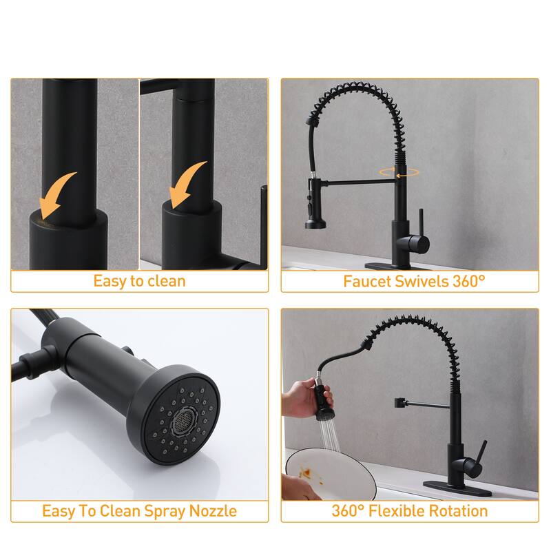 Stainless Steel Pull-Out Kitchen Faucet with 3-Function Spray Head
