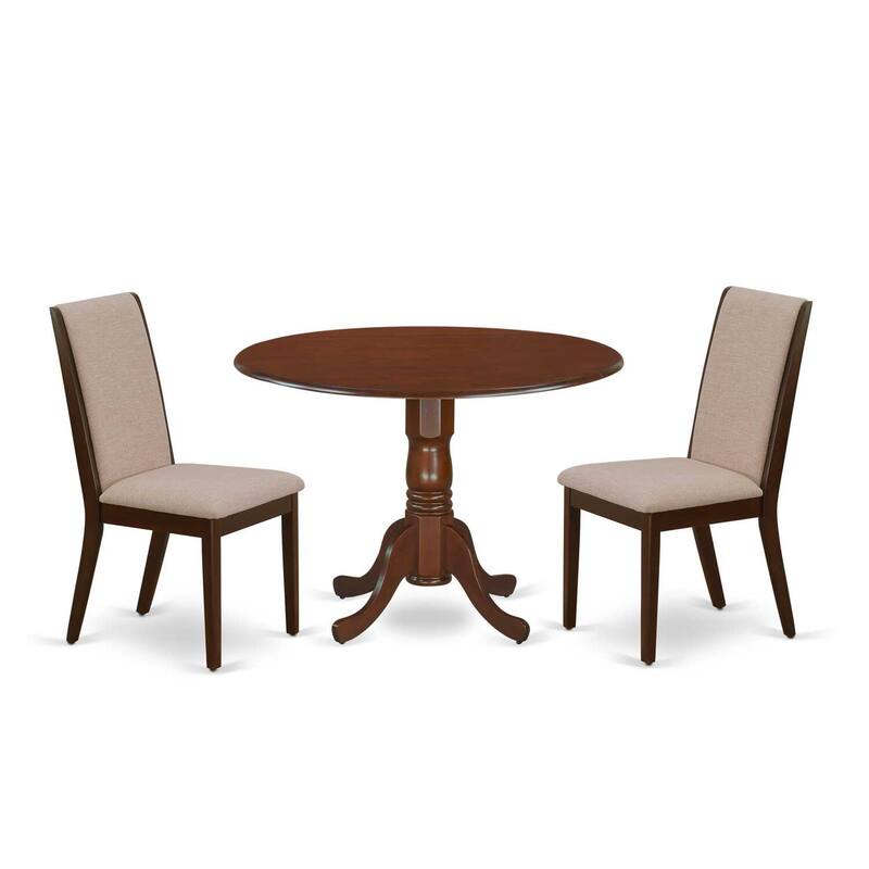 3-Piece Mahogany Finish Solid Wood Top - Round Dining Room Set - Seats 4