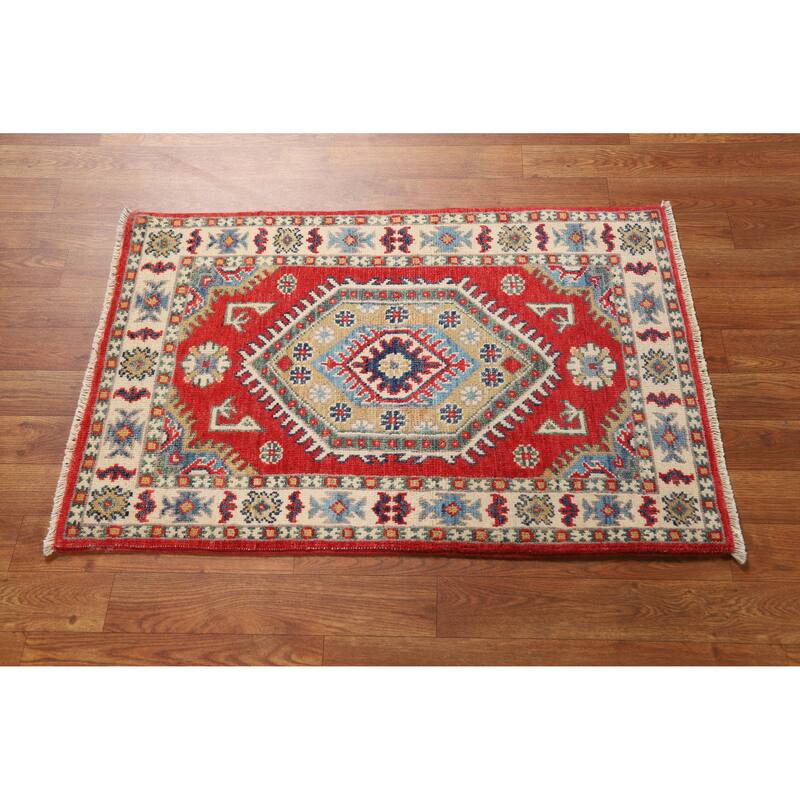 Hand Knotted Oriental 100% Wool Carpet Traditional Medallion Red Kazak Area Rug - 3' 0'' X 2' 0''