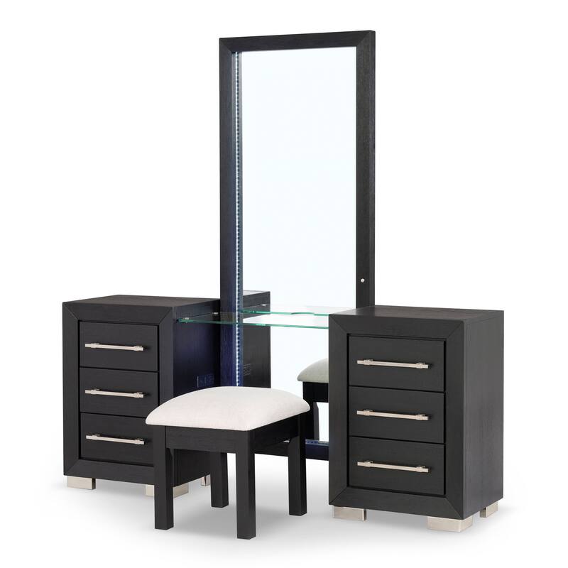 Furniture of America Alaric Modern Black Solid Wood 6-Drawer Vanity Set with LED and Power Outlet