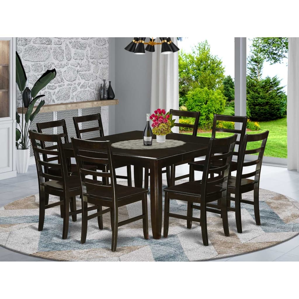 HomeStock 9-Piece Square Cappuccino Finish Solid Wood Top Dining Table with 8-Chairs