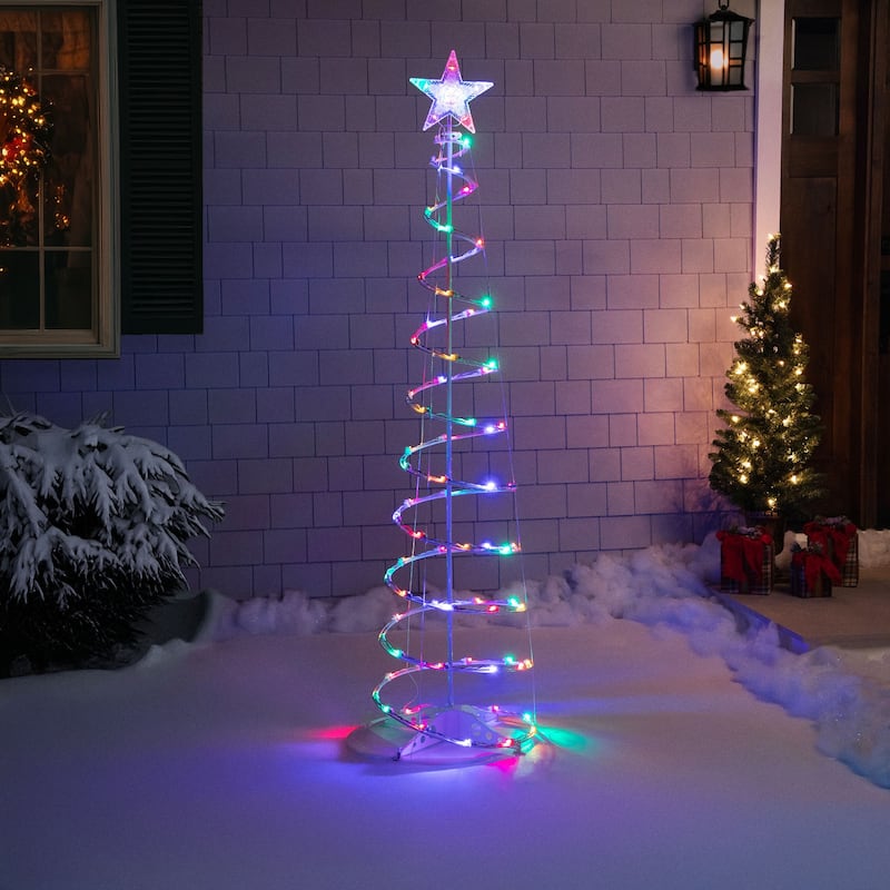 6ft LED Spiral Cone Tree Outdoor Christmas Decoration, Multi Lights - White
