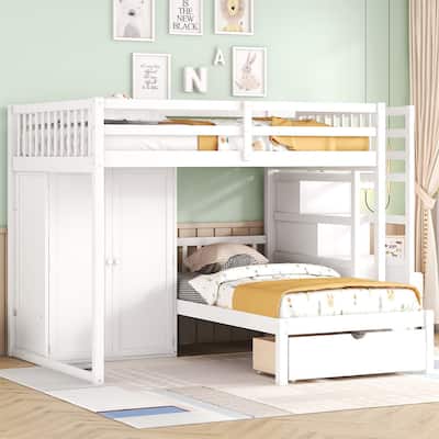 Merax Full Over Twin Bunk Bed with Wardrobe, Drawers