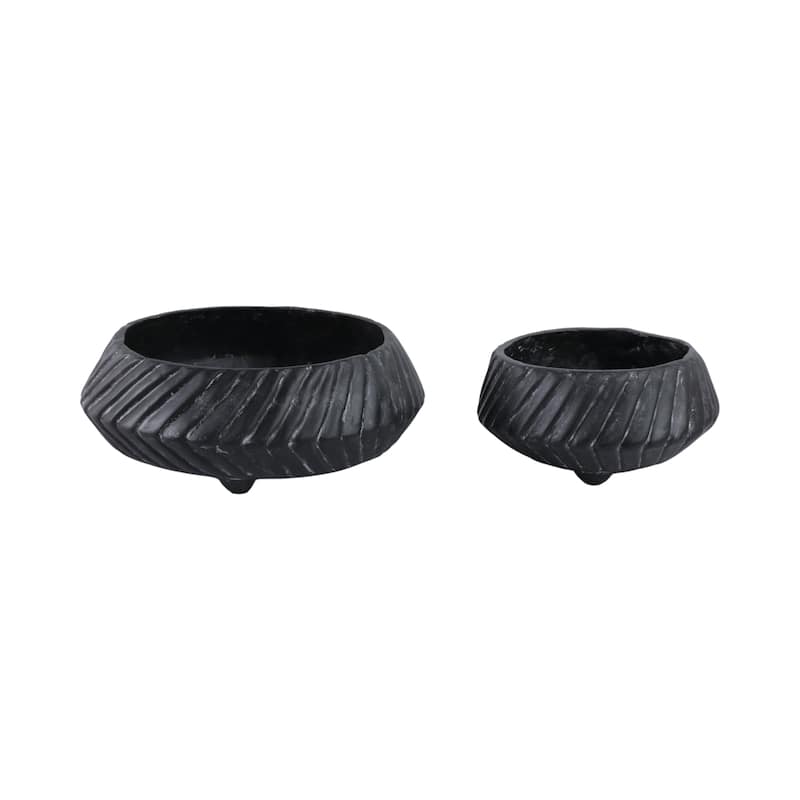 Pottery Tapered Decorative Bowls Sculpted Textured Design (Set of 2) - 15" x 15" x 5.75"
