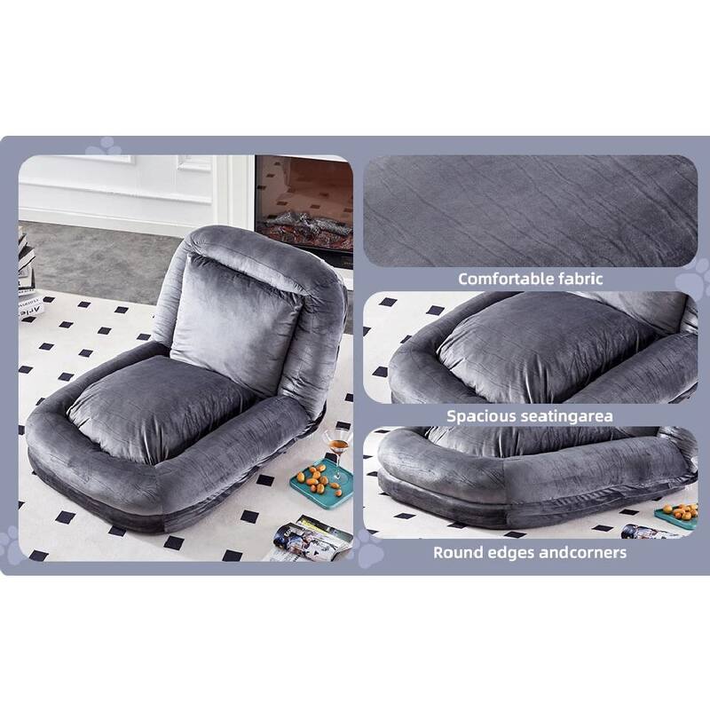 Folding Sofa Chair with 5 Adjustable Positions, Plush Floor Lounge Chair