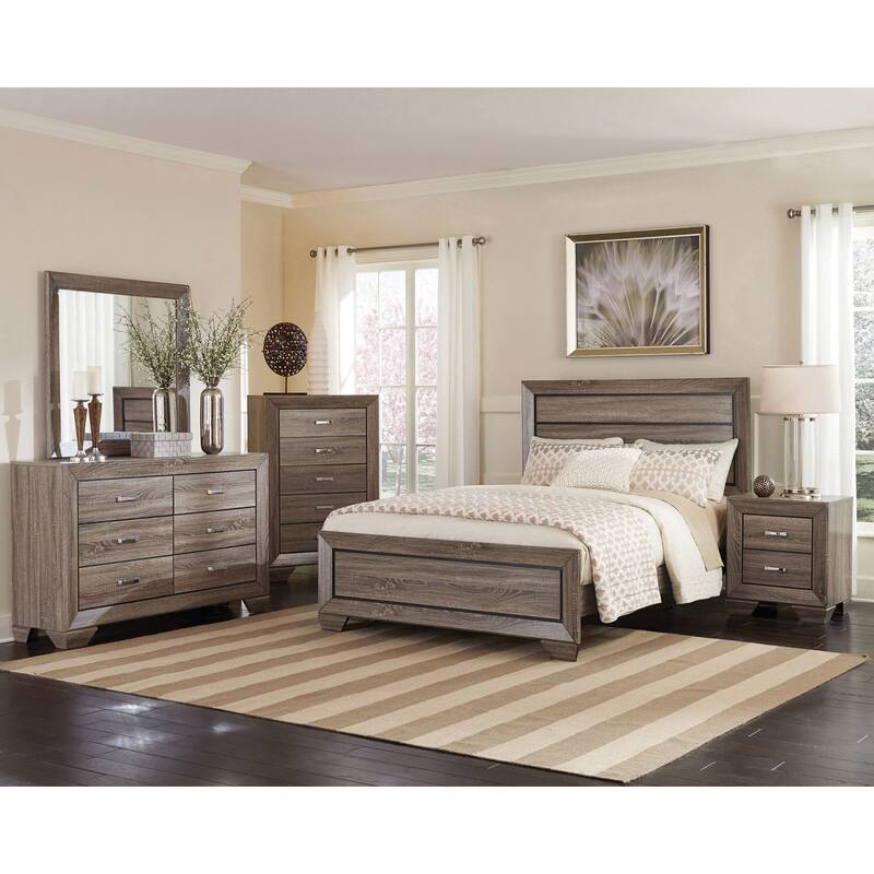 Washed Taupe Panel Eastern King Bed with Slatted Structure
