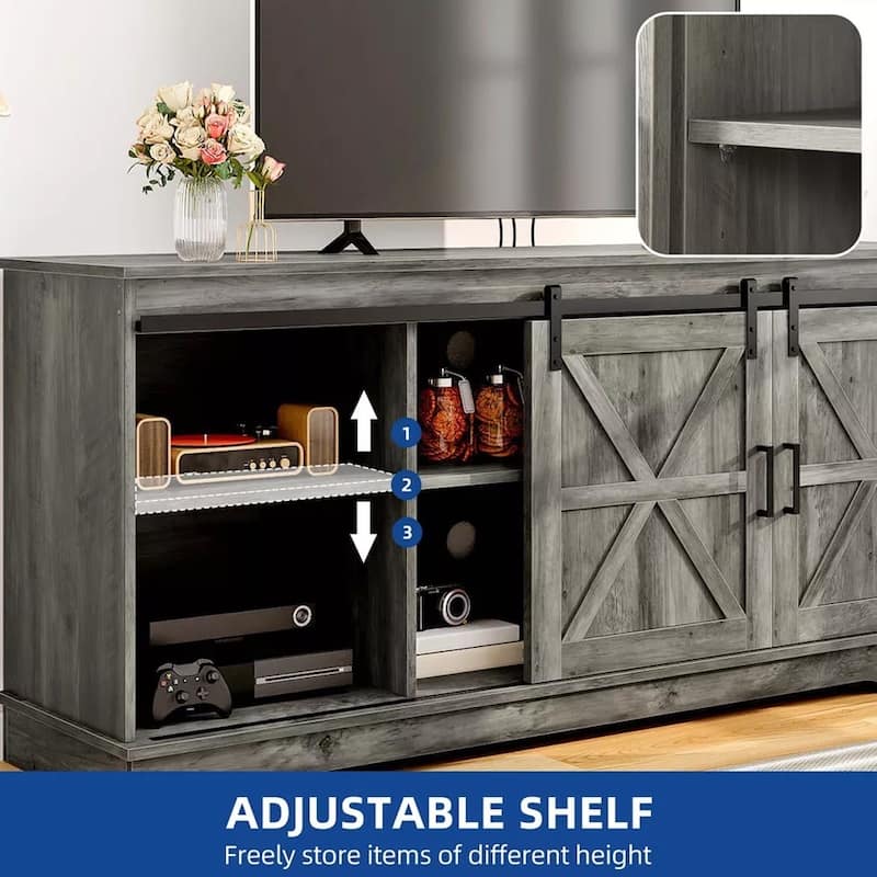 Farmhouse TV Stand for 65" TV Media Console W/ Sliding Door - 58 inches