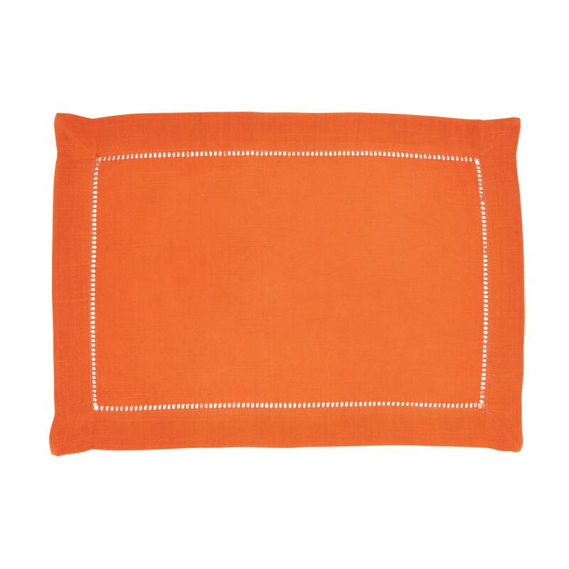Classic Charm Hemstitched Border Placemat (Set of 12) - 14"x20" - Pumpkin - Set of 12 - 14"x20"