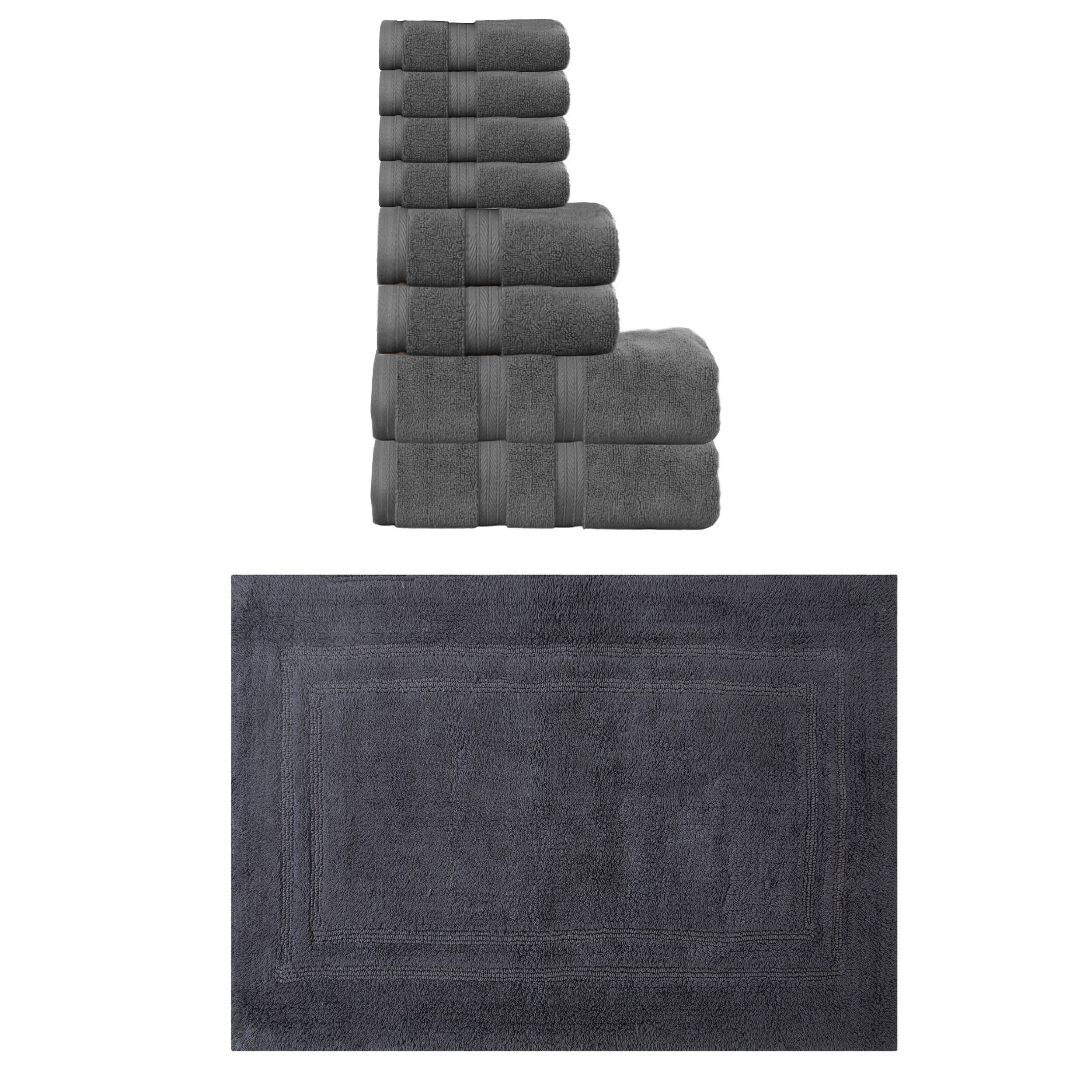 Home Weavers Luxury Collection 100% Soft Cotton 8 Pc Bath Towel Set & 1 Pc Bath Rug, Machine Wash & Non Slip (Set of 9)