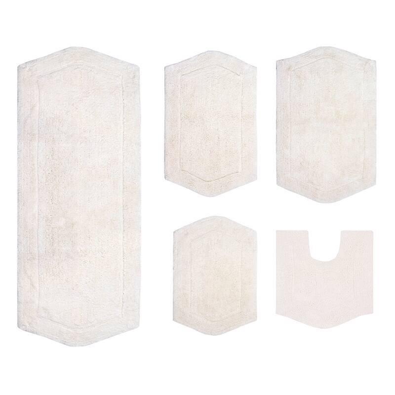 Waterford Collection 100% Cotton Non-Slip Bathroom Rug Set, Machine Washable Bath Rug, 5 Piece Bath Mat Set with Contour