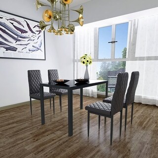 Modern 5 Pieces Dining Table Set wtih Rectangular Tempered Glass Dining ...