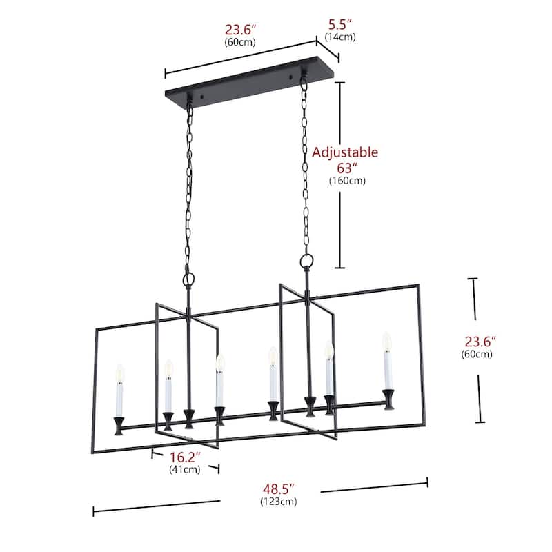 Farmhouse Black 6-Light Metal Frame Chandelier for Kitchen Island