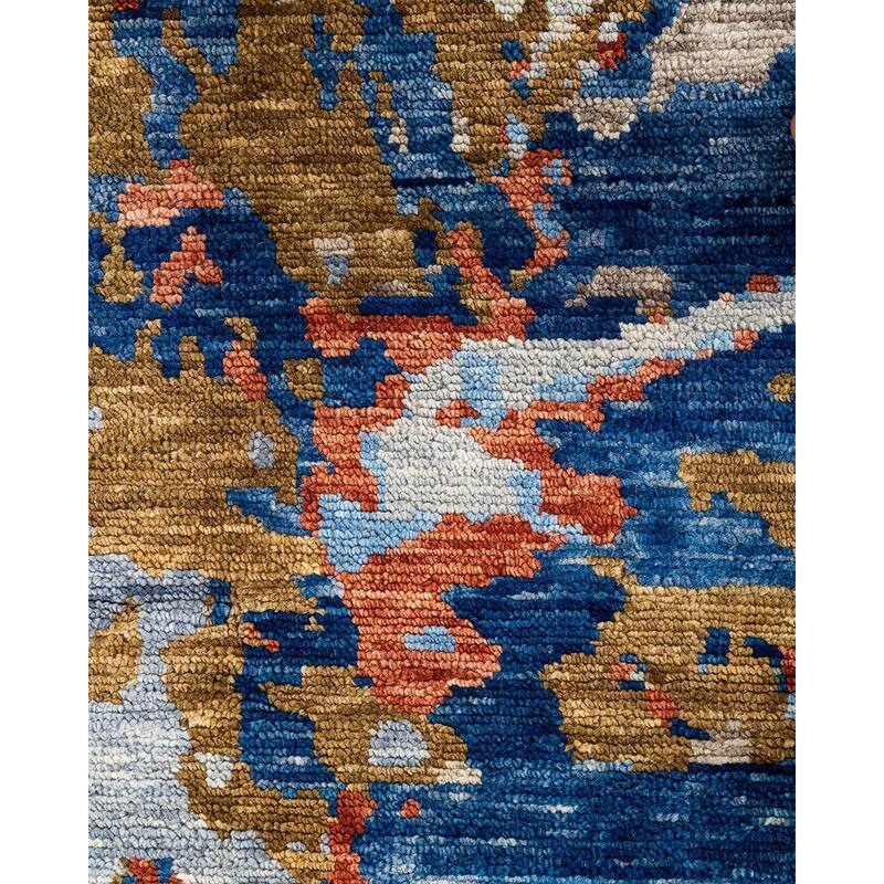 Modern One-of-a-Kind Handmade Area Rug - Blue, 9' 0" x 12' 0" - 9' 0" x 12' 0"