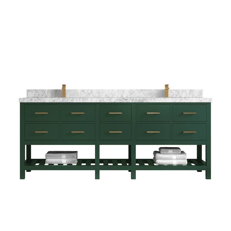 Willow Collections 84 in. W x 22 in. D Parker Double Sink Bathroom vanity with Regular Countertop - 2" Carrara Marble - Lafayette Green