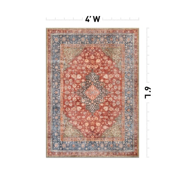 dimension image slide 13 of 27, Traditional Flat Pile Washable Rug – Pet Friendly, Non-Slip, Ideal for Living Room, Entryway, or Bedroom
