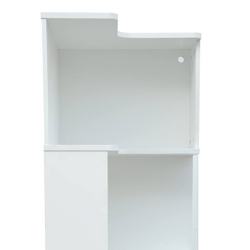Corner Bookshelf With Drawers,4-Tier Corner Bookcase With Baffle, Freestanding L Shaped Display Shelf Stand With LED Lights