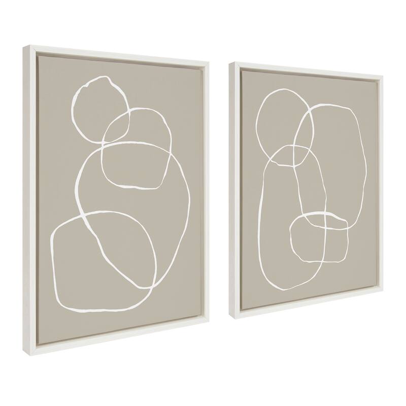 Kate and Laurel Sylvie Beige Circles Framed Canvas Set by Teju Reval