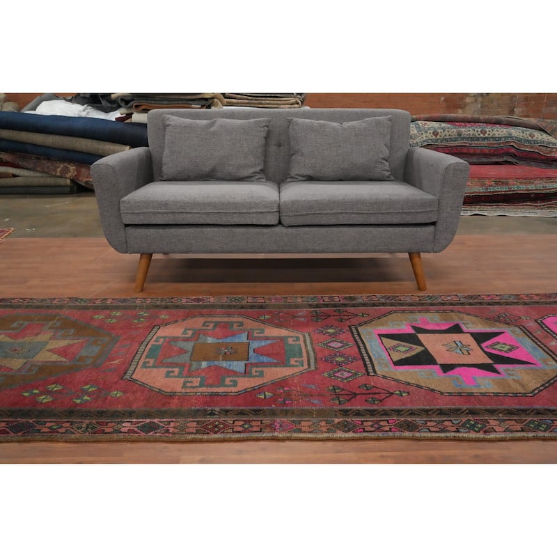 Hand Knotted Oriental 100% Wool Carpet Traditional Tribal Pink Ardebil Runner Rug - 11' 8'' X 3' 5''