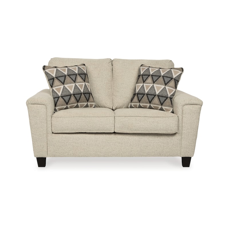 Abin 61 Inch Loveseat, 2 Throw Pillows, Modern Cream Chenille Polyester