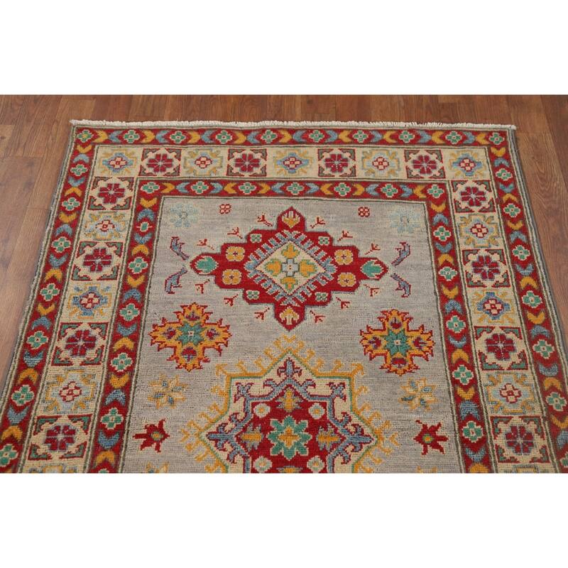 Kazak Oriental Foyer Rug Handmade Grey Wool Carpet - 3'4" x 5'1"