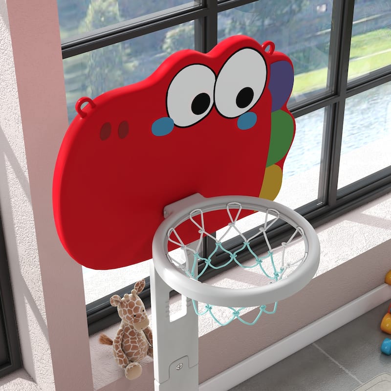 5 in 1 Kids Basketball Hoop Toddler Activity Center 5 Level Adjustable with Soccer Golf Ring Toss 3-6Y Indoor Red