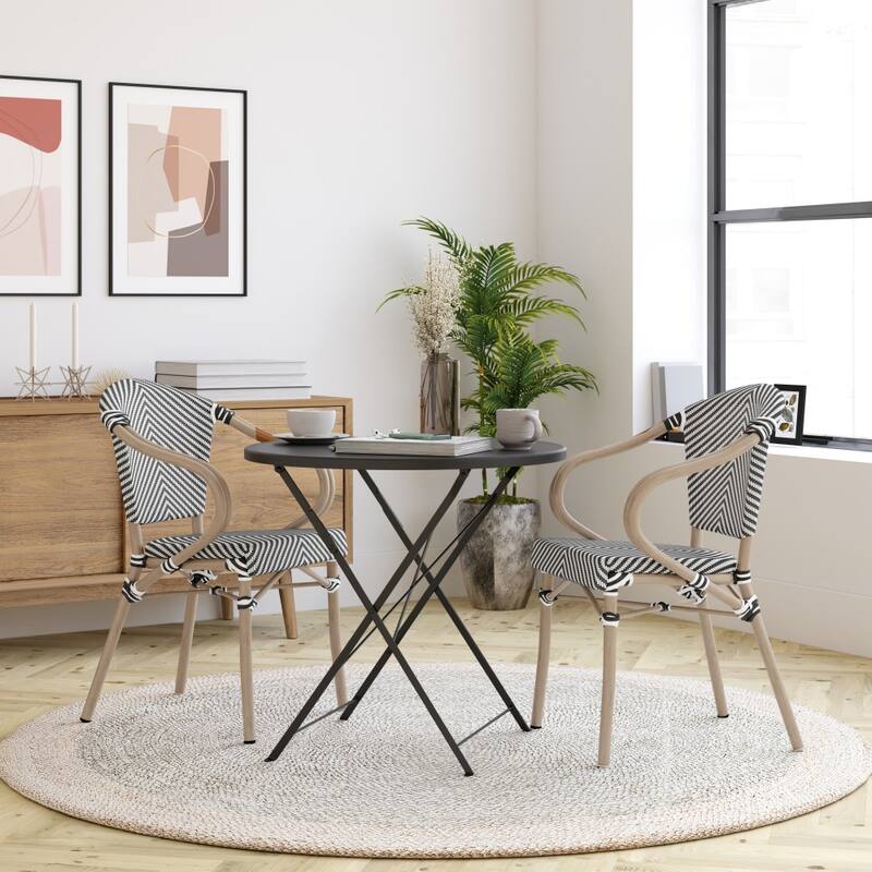 Stacking Bistro Chairs with Metal Frames - Black & White/Light Natural Frame