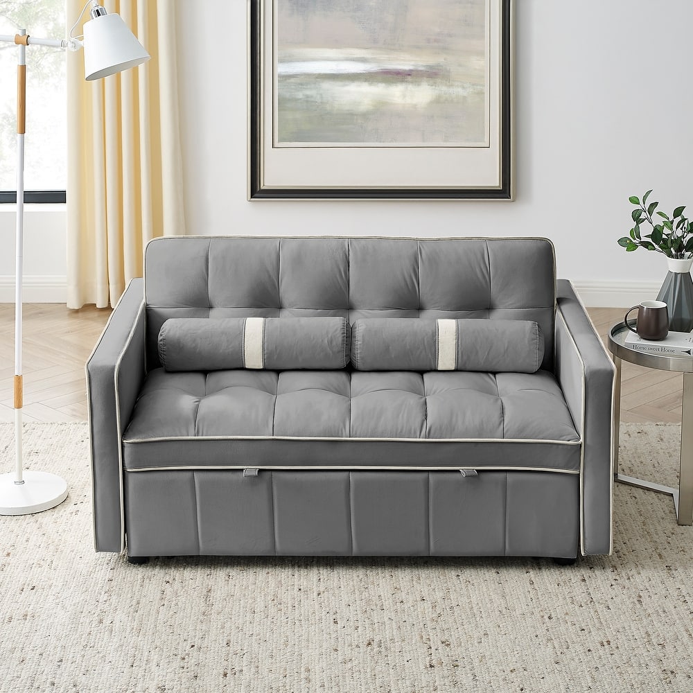 Loveseat Sofa with 2 Pillows and Storage Bag, Simple Sofa Bed with Pull-Out Bed, Convertible Sleeper Sofa Bed