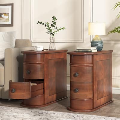 2 Drawer Narrow Side Table, Wood End Table