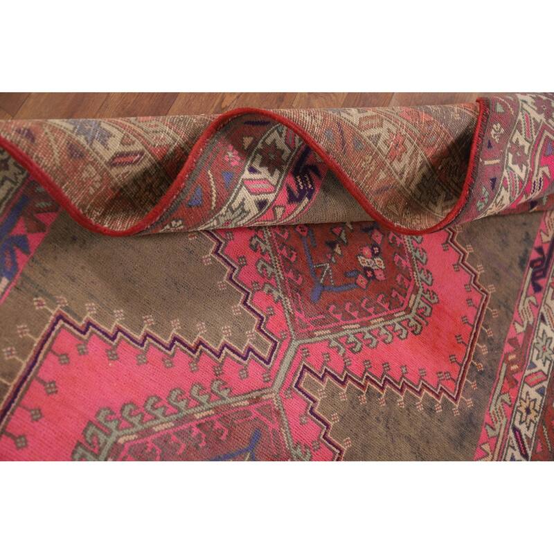 Pink Ardebil Persian Vintage Area Rug Hand-Knotted Wool Carpet - 3'11" x 7'7"