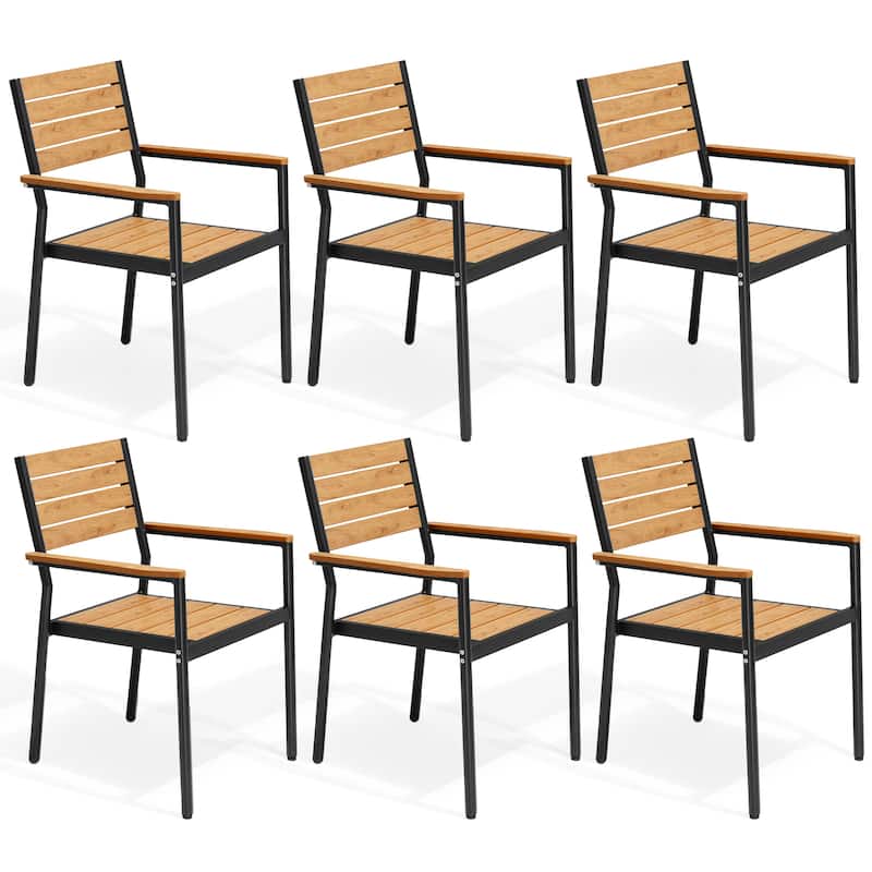 VredHom Outdoor Patio Aluminum Stackable Dining Chairs with Armrest - Brown-6PC