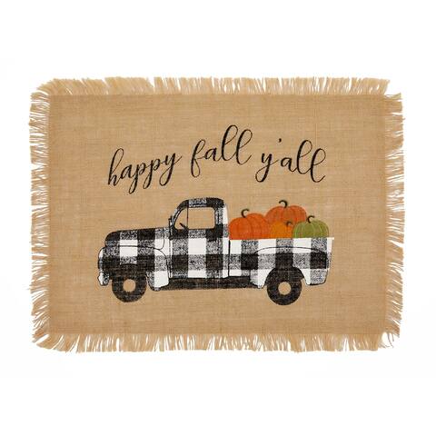 Happy Fall Y'all Farmhouse Burlap Placemat, Set of 4 - 13"x19"