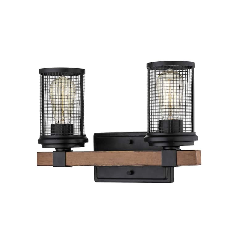 Millennium Lighting Mesa 2 Light Matte Black/Wood Grain Bathroom Vanity Fixture - Matte Black/Wood Grain