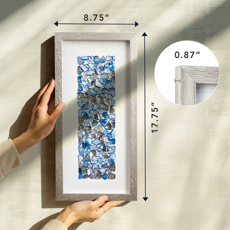 American Art Decor Blue Seashell Mosaic 3D Textured Wall Art, 2 Piece Set - Coastal Vertical Panels with Champagne Frame