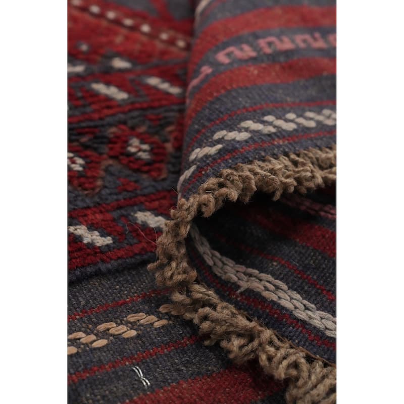 Hand Knotted Oriental 100% Wool Carpet Traditional Tribal Red Balouch Runner Rug - 8' 4'' X 2' 1''