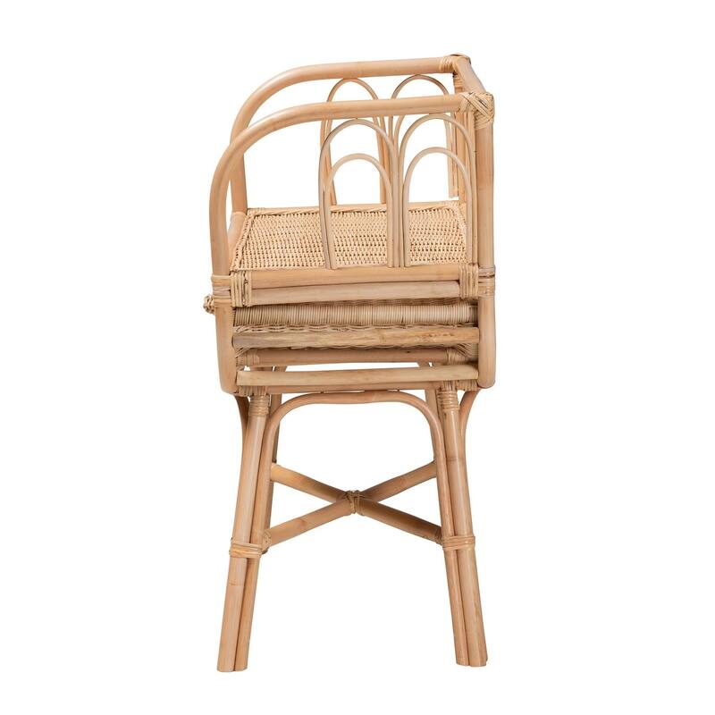 Modern Bohemian Natural Brown Rattan Nightstand with Drawer and Shelf, Handcrafted Rustic Tropical Style