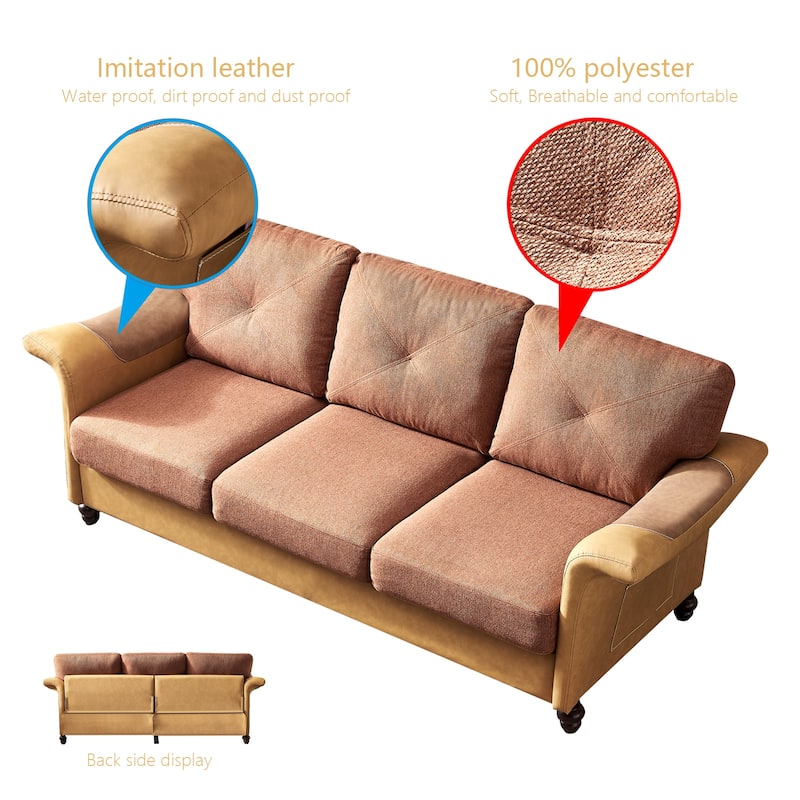 Living Room General Use Linen Fabric Faux Leather with Wood Leg Love Seat (Beige)
