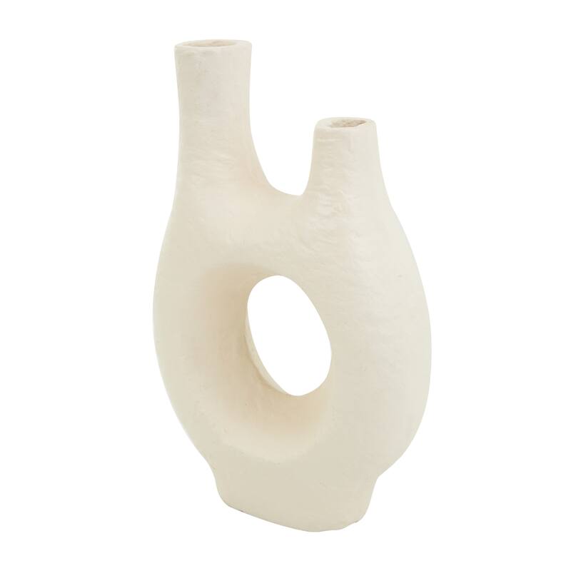 Beige Paper Mache Abstract Rounded Vase with Double Openings