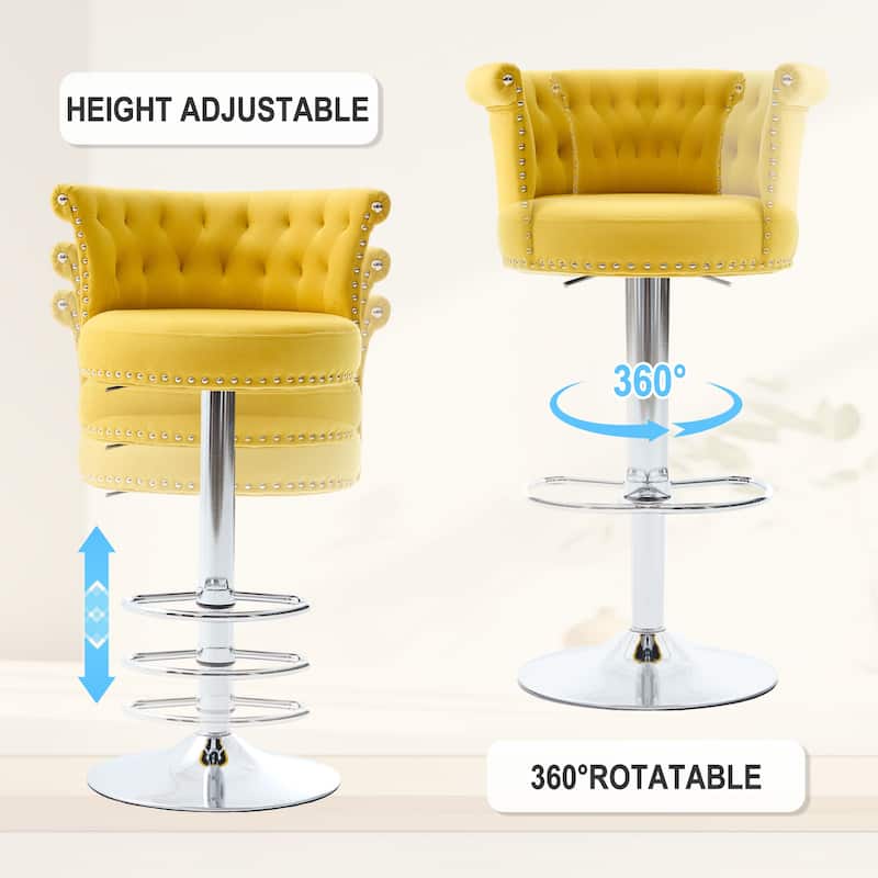 Adjustable Swivel Bar Stools with Silver Plated Metal Leg