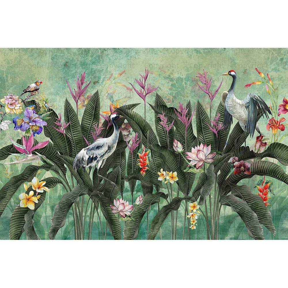 Tropical Paradise Wallpaper Mural Exotic Birds and Lush Flowers
