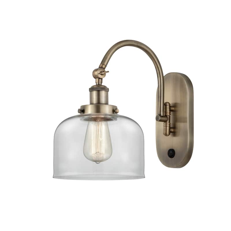 Innovations Lighting 918-1W-13-8 Bell Sconce Bell 13" Tall Wall Sconce - Antique Brass / Clear